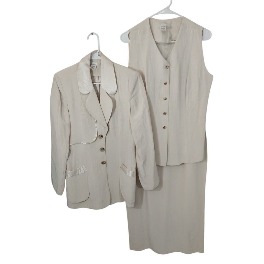 DESIGN TODAYS! RICH CREAM CRINKLE FINISH 3PC VEST, SKIRT & JACKET SUIT SET! SZ M - Picture 3 of 16